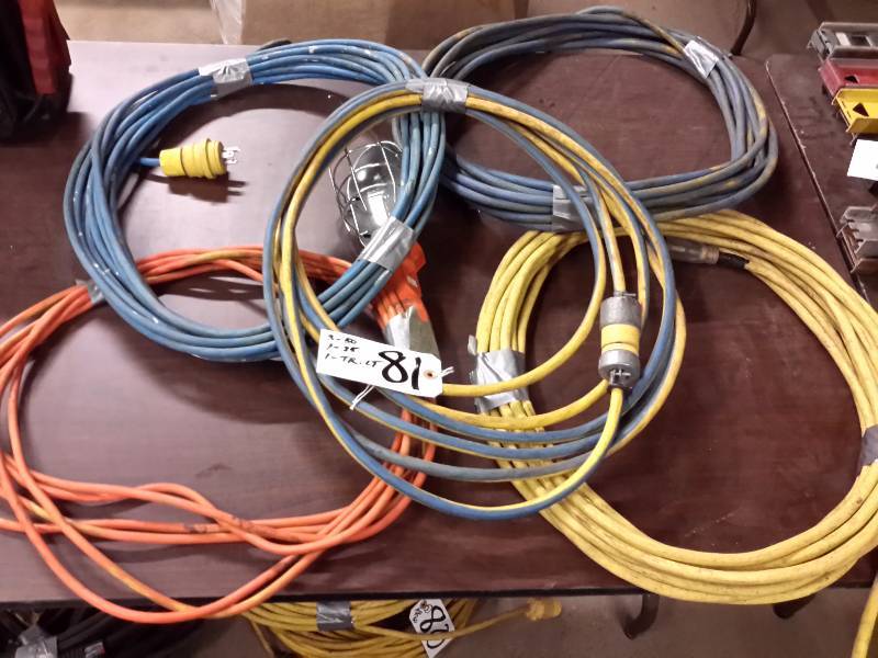 lot 81 image: 4 Heavy Duty Extension Cords  3, 50 ft  1, 25 ft  1, Trouble Light