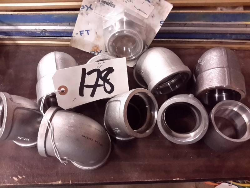 lot 178 image: 9, 2 in Stainless steel 45 and 90 degree elbows  2 in adapter