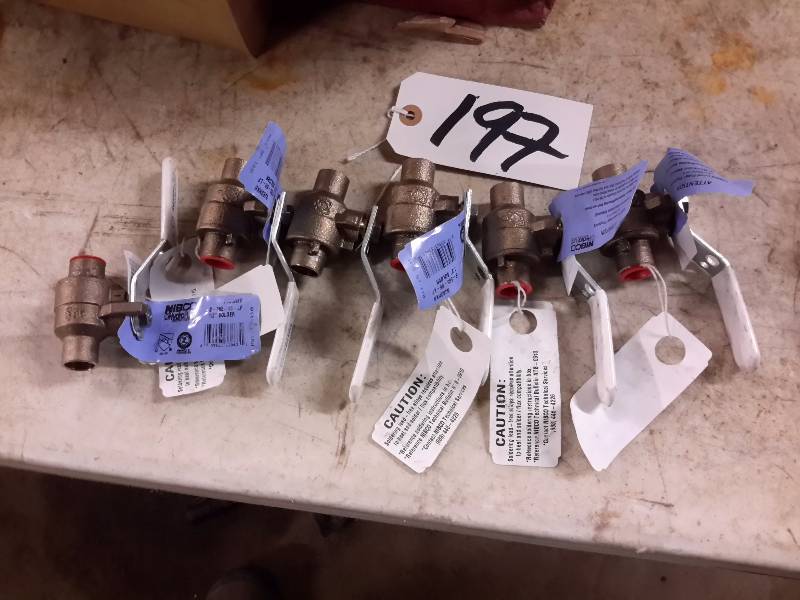 lot 197 image: 6, NIBCO brass valves.. See tag for description