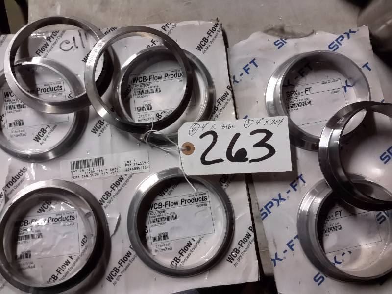 lot 263 image: 6, 4in x 316L 3, 4in x 304 SPX Stainless  Rings.
