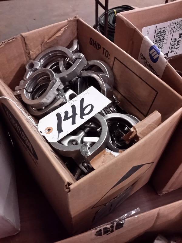 lot 146 image: Box of 2 12 in Stainless Clamps.. Approx 15