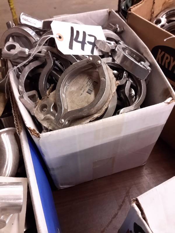 lot 147 image: Box of 2 12 in Stainless Clamps.. Approx 20
