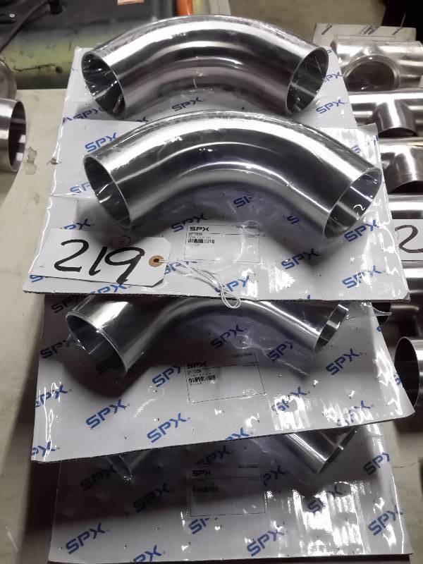 lot 219 image: 9, 3in SPX, Stainless Steel 90 deg elbows.. NEW in packages