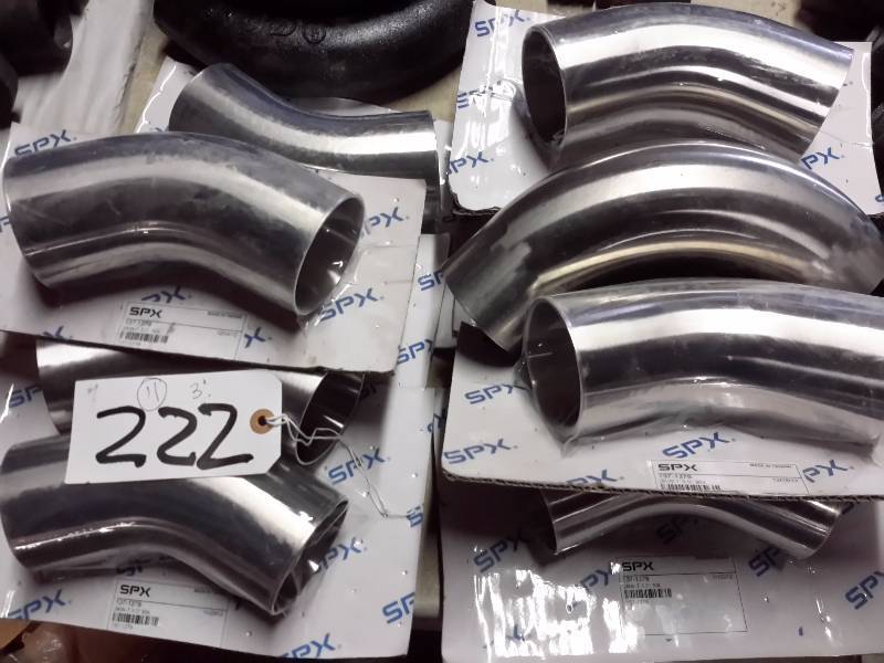 lot 222 image: 11, 3in 45deg elbows Stainless steel pipe.. SPX