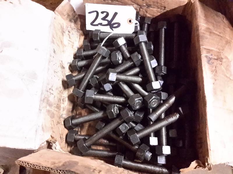 lot 236 image: Box of double end threaded bolts.. See tag for description