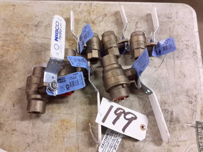 lot 199 image: NIBCO brass valves.. See tag for description