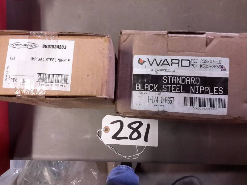 lot 281 image: 2 Boxes of Stainless steel nipples as pictured.. See tag for description