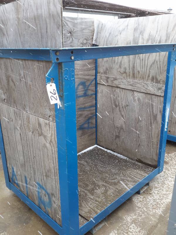 lot 26 image: Steel Frame Storage Box, with Plywood sides.. Has fork lift slots on bottom.. Heavy Duty.  55in w x 36in d x 60in h
