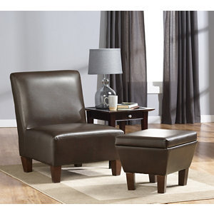 Alcove Leather-Look Accent Chair and Storage Ottoman