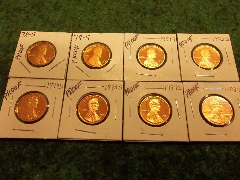Set Of Lincoln Proof Cents 1978S, 1979S, 1991S, 1992S, 1994S, 1995S, 1997S, 1998S
