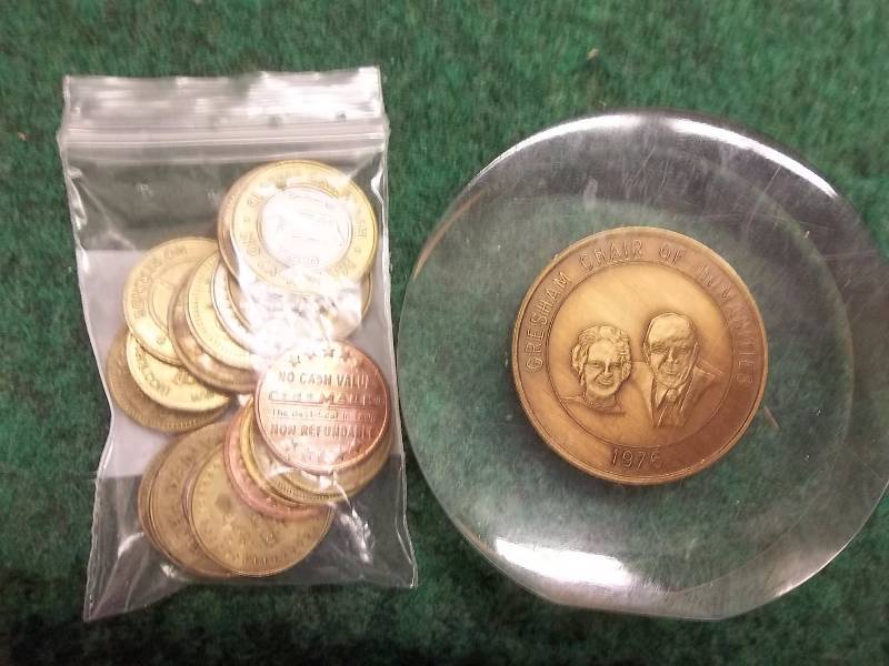 Bag Lot Of Tokens & Gresham Chair Of Humanities Commemorative