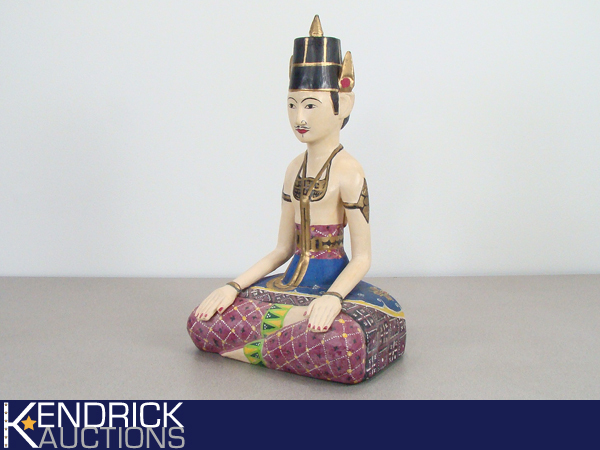 lot 5 image: Larger Wood Carved Painted Ethnic Monk Statue