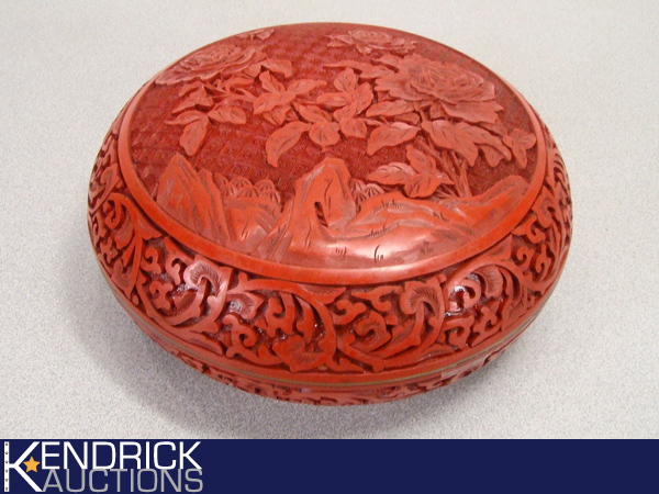 lot 7 image: Cinnabar Lacquered Carved Box