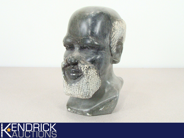 lot 20 image: HEAVY Stone Carved African Man Bust Statue