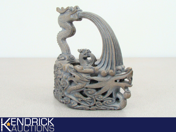 lot 28 image: Asian Ornately Sculpted Clay Dragon Teapot