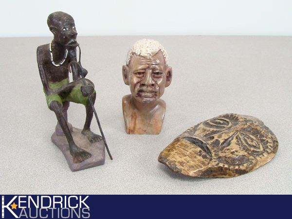 lot 53 image: 3 Stone Carved African Themed Figures