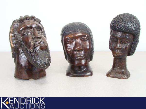 lot 54 image: 3 Exotic Wood Carved African Themed Bust Figures