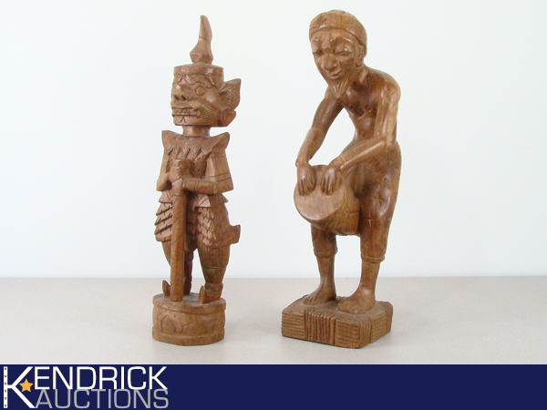 lot 64 image: 2 Large Exotic Wood Carved Asian Themed Statues