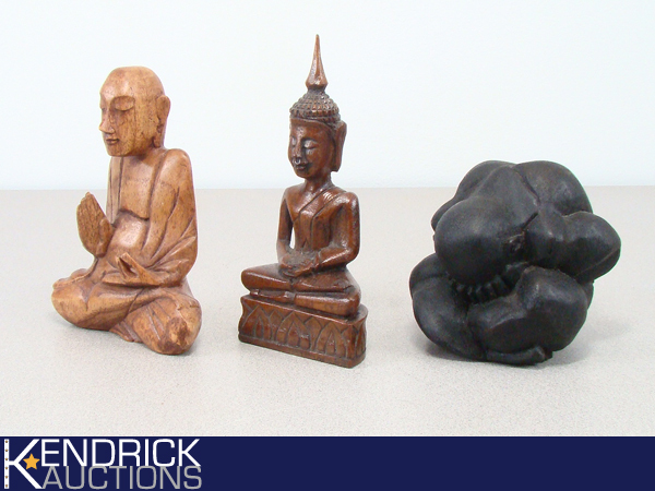 lot 66 image: 3 Exotic Wood Carved Buddhas