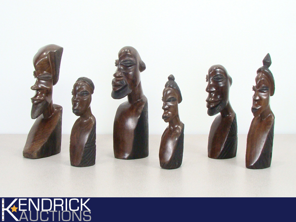 lot 68 image: 6 Exotic Wood Carved African Themed Man Woman Figures