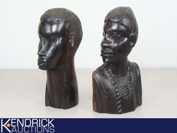 lot 69 image: 2 Exotic Wood Carved African Themed Busts