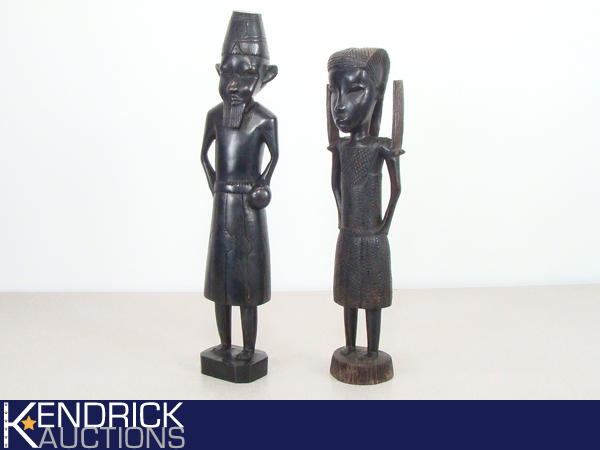 lot 72 image: 2 Tall Exotic Wood Ethnic Man and Woman Figures