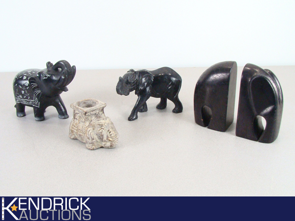 lot 81 image: Lot of 5 Stone Carved Elephant Figurines, Bookends, etc.