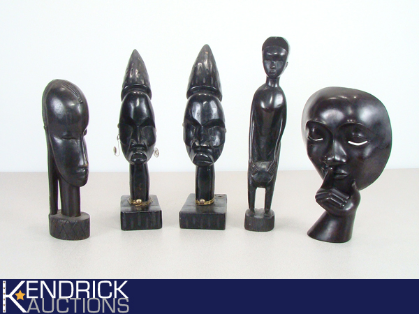 lot 82 image: Lot of 5 African Themed Wood Figural Carvings