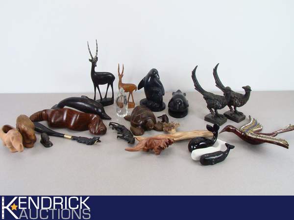 lot 85 image: Large Lot of Various Figural Wood, Glass, Stone, etc. Carvings