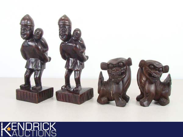 lot 74 image: 4 Exotic Wood Carved Asian Themed Figures