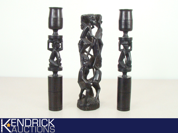 lot 76 image: Lot of 3 Exotic Wood Carved African Family Tree Figures