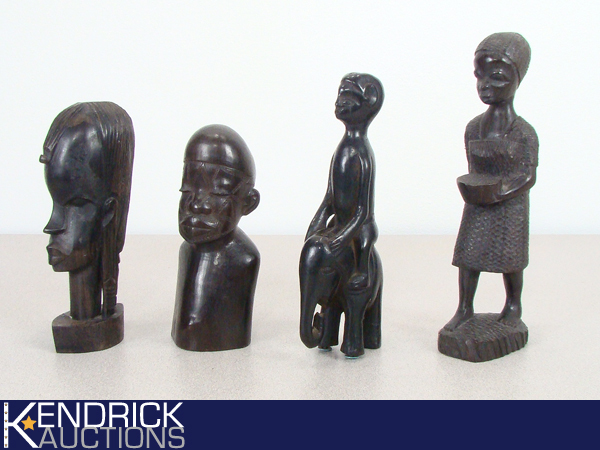 lot 79 image: 4 Exotic Wood Carved African Themed Figurines