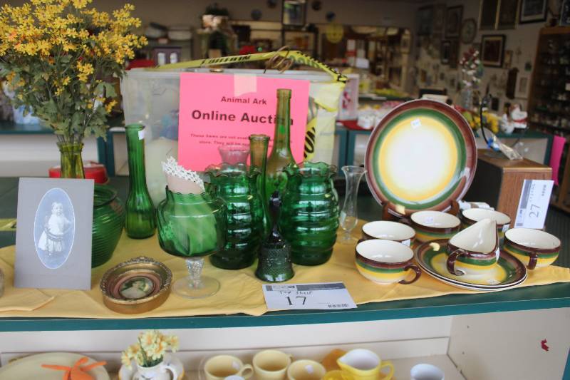 Top Shelf Lot of Ceramics, Glassware