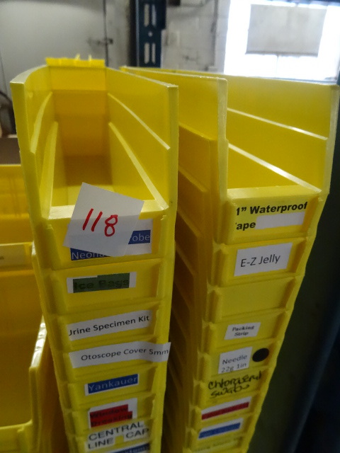lot 118 image: 2 12 X 12 Plastic Hardware Bins Qty 42