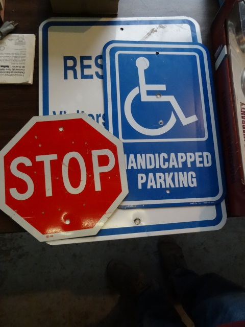 lot 171 image: Metal Signs. Stop, Handicapped,
