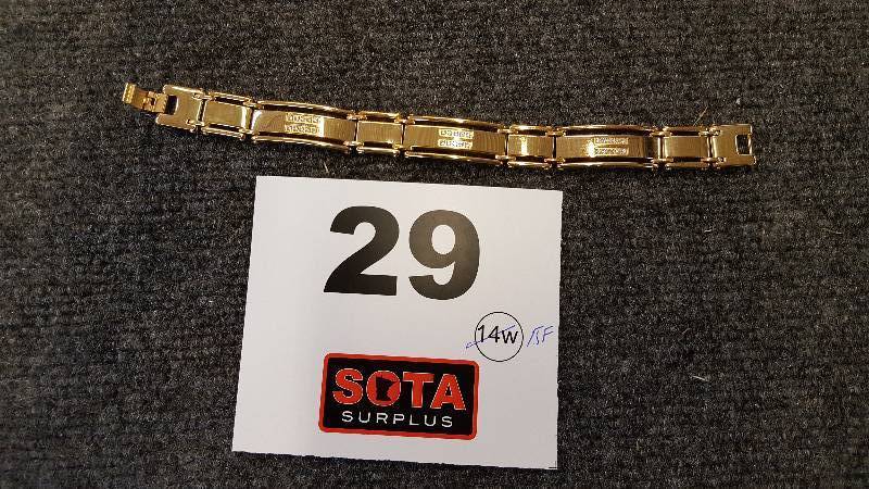 lot 29 image: Mens Gold Plated Bracelet wDiamelle Accents