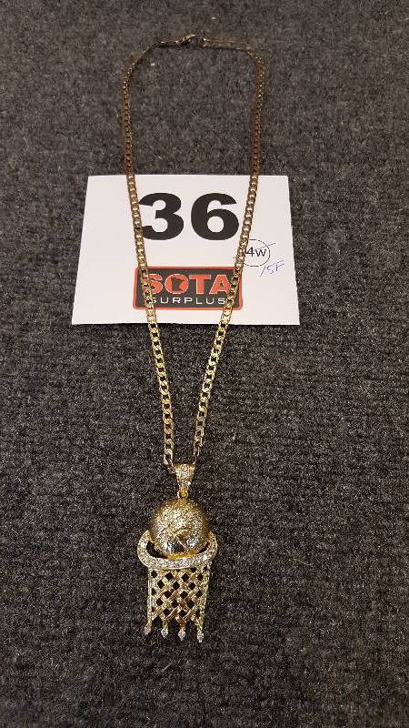 lot 36 image: Goldtone CZ Mens Basketball Pendant