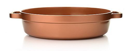 lot 19 image: Cooks Companion Perfect Weight Die Cast Aluminum Ceramic 11.5 Covered Sauteuse Pan- COPPER