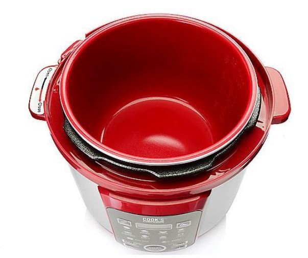 lot 142 image: Cooks Companion 6.3 qt 1000W Color Ceramic 11-in-1 Digital Pressure Cooker   MERLOT