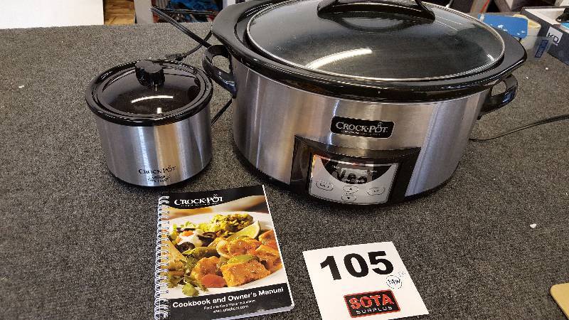 lot 105 image: Crock-Pot8-Quart Countdown Digital Slow Cooker with Little Dipper Warmer - Stainless Steel