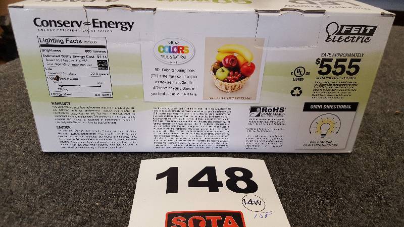 lot 148 image: Feit LED 60 watt Dimmable Bulbs  4-PK