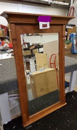 lot 115 image: Wall mount Dk Oak Mirror  (Retail $278.06)