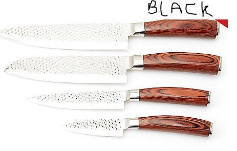 lot 17 image: Cooks Tradition Five-Piece Hammered Steel Knife & Full Grain Wood Block Set- black