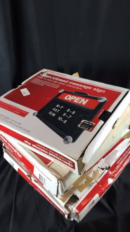 lot L51-SIGNS2 image: Lot of 5 OpenCloseHours Signs. RETAIL VALUE $160