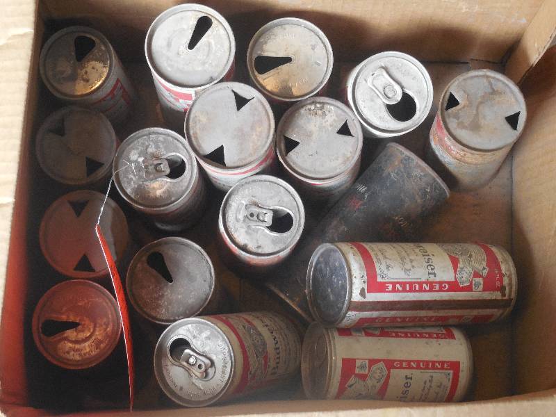 lot 37 image: Box of old Budweiser Beer cans