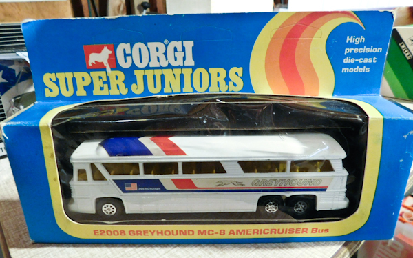 lot 109 image: 1970s Corgi Super Juniors Greyhound Americruiser MC8 Bus (NIB)
