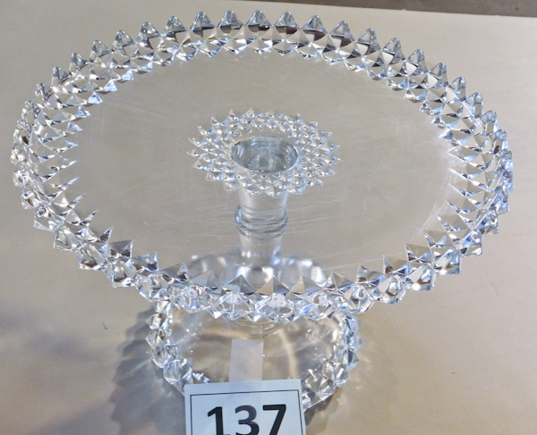 lot 137 image: Vintage Cut glass pedestal cake plate