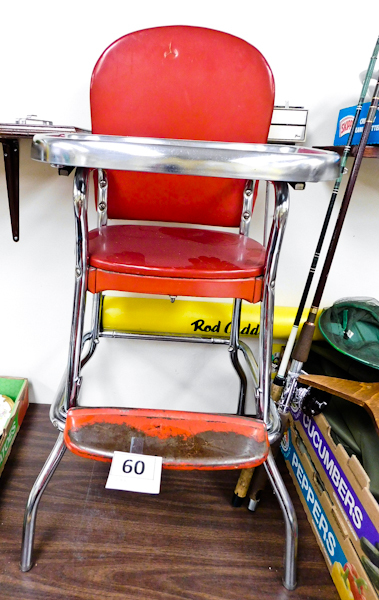 lot 60 image: vintage red and chrome high chair