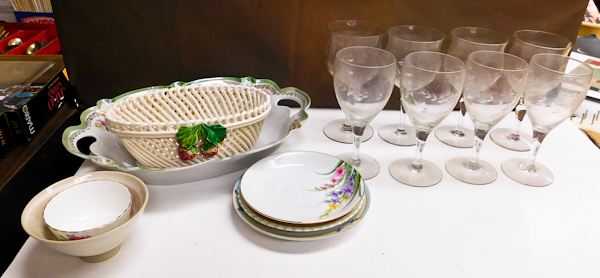 lot 63 image: several pieces of fine china and etched glassware