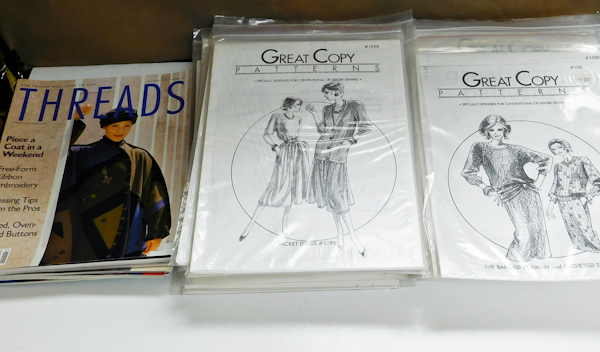 lot 85 image: Several threads magazines and many Great Copy sewing patterns